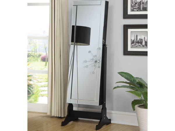 Jewelry storage black floor mirror